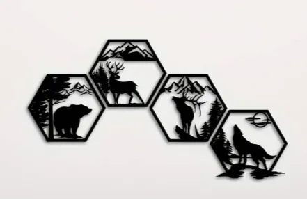 4pcs Decorative Frames Elk Deer Wolf Bear Hexagonal