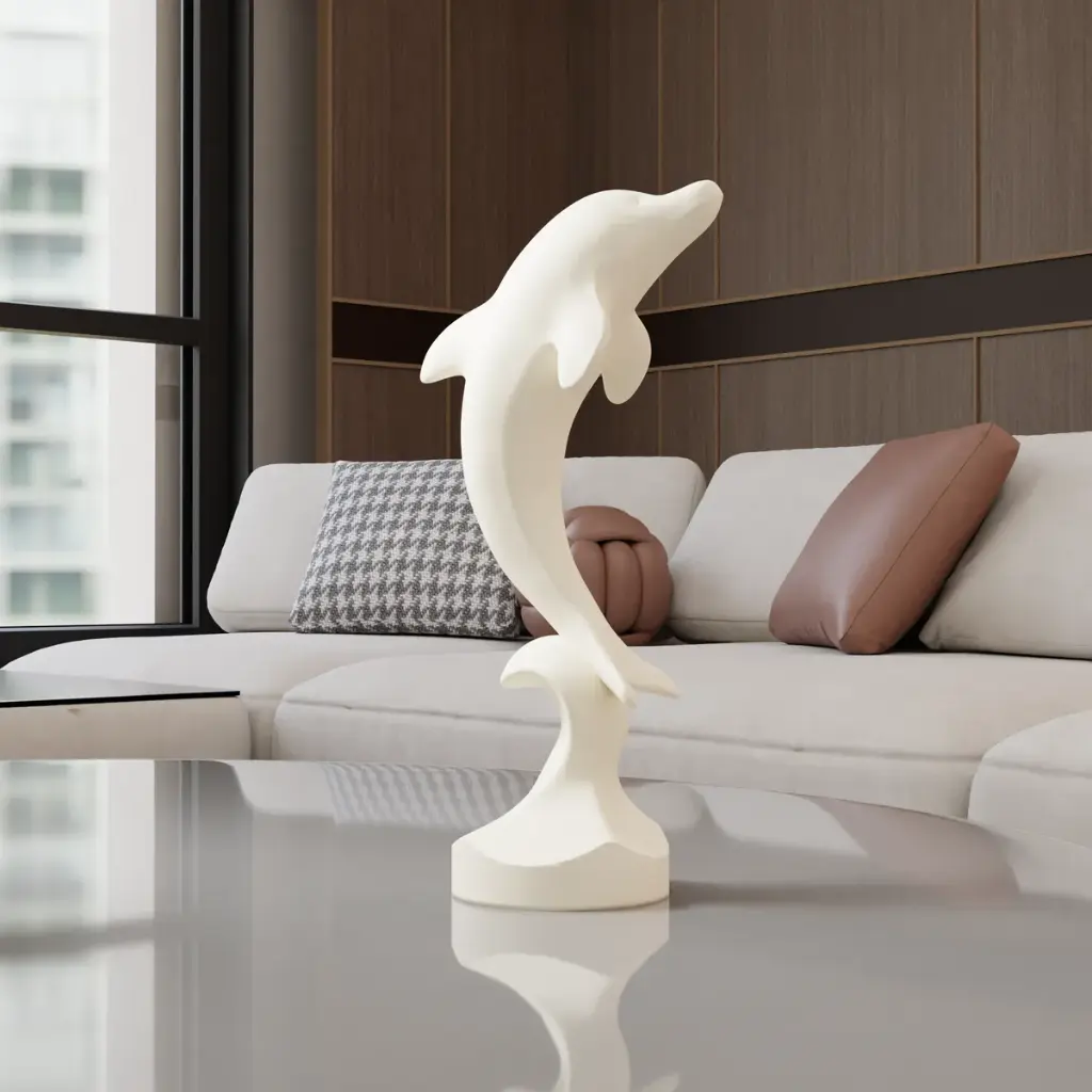 Minimalist "Dolphin on Wave" Statue
