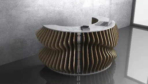 [Parametric Wavy Wooden Furniture 11 - Office Entry Desk / CNC files for cutting] مكتب استقبال بتصميم الموج الخشبي الفاخر
