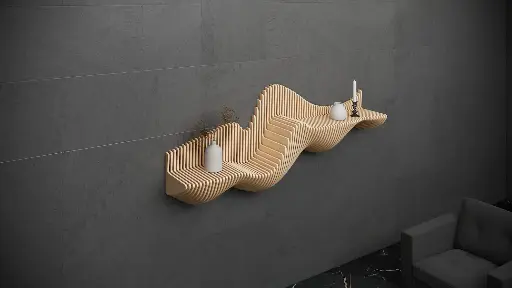 [Parametric Wall Art Wavy Wooden Shelf Decor & Modern Furniture Design - 3D Printed Cutting Machine File] رف ديكوري - موج مودرن هادي