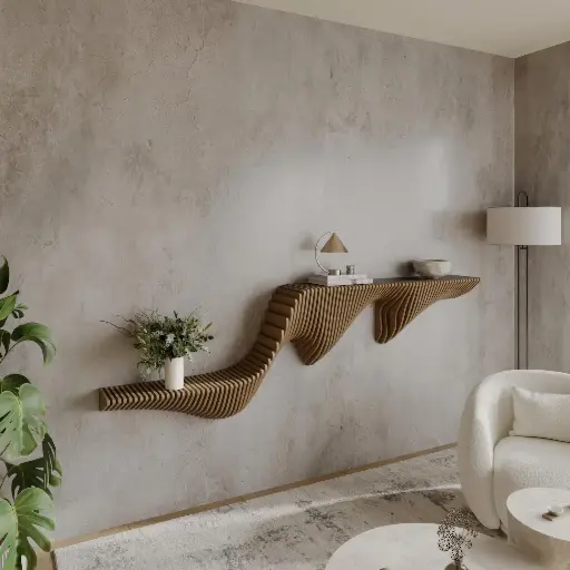 [Parametric Wall Art Wavy Wooden Shelf Decor & Modern Furniture Design - 3D Printed Cutting Machine File] رف ديكوري - تحفة الموج البارامتري