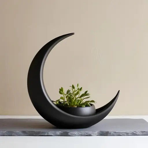 [Crescent Moon Decoration With Elliptical Plant Pot] وعاء ديكور نباتي